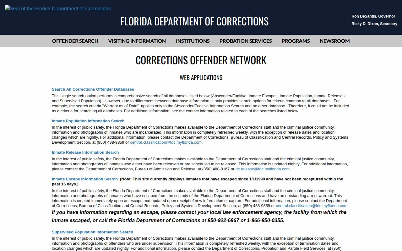 Florida offender search choices for Polk County released inmates