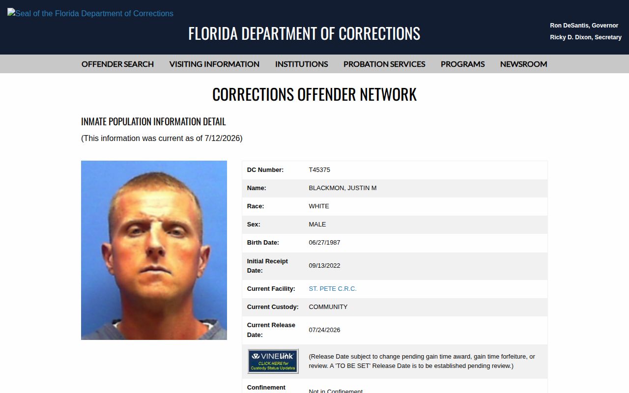 Polk County projected release date on FDC active detail